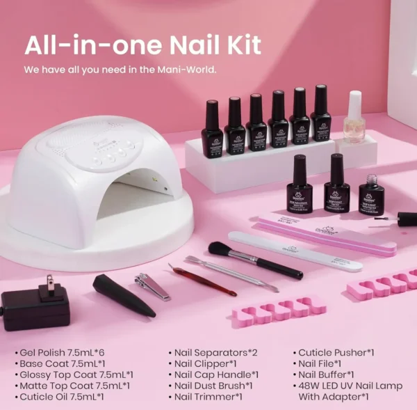 Nail Gel Set with LED Lamp, Including 6 Shades of Gel Polish