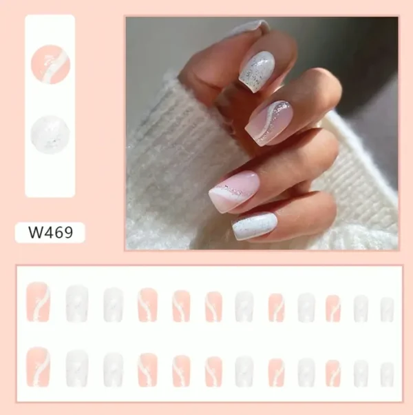 Pink Glitter Press on Square Nails - 24 Pieces