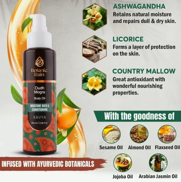 Ayurvedic Organic Body Oil Infused with Agarwood & Jasmine, 3.38 Fluid Oz