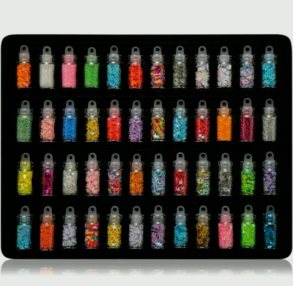 Nail Art Decoration Small Bottles - Forty-Eight Bottles with Free Tweezers