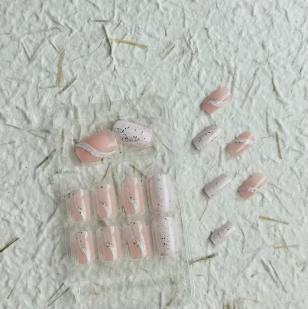 Pink Glitter Press on Square Nails - 24 Pieces