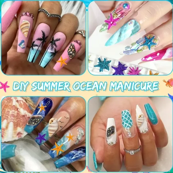 Sea Nail Decorations - 24 Grids with Shells, Starfish & Studs