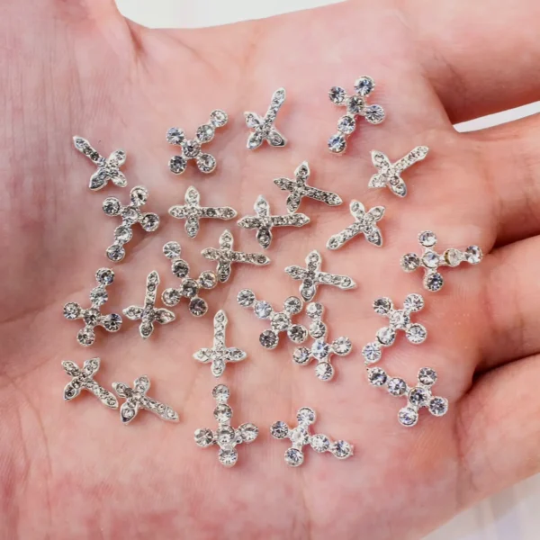 Three-Dimensional Crucifix Nail Decor - 20pcs Metallic Gems
