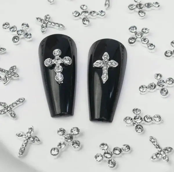 Three-Dimensional Crucifix Nail Decor - 20pcs Metallic Gems