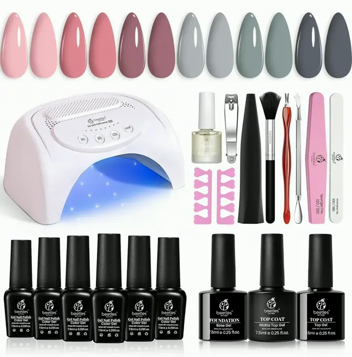 Nail Gel Set with LED Lamp, Including 6 Shades of Gel Polish