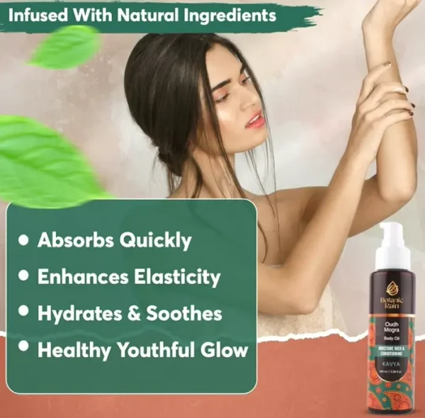 Ayurvedic Body Oil with Oudh & Mogra, Organic Moisturizer for Bath, Suitable for Women & Men, 3.38 Fl Oz