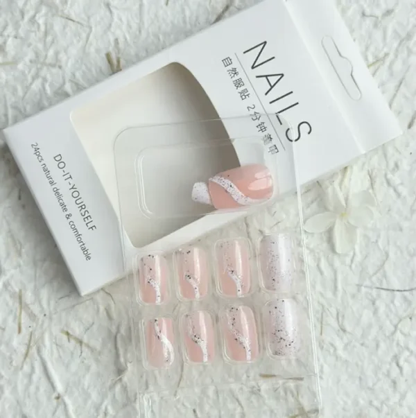 Pink Glitter Press on Square Nails - 24 Pieces