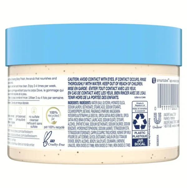 Dove Exfoliating Body Polish - Macadamia & Rice Milk, 10.5oz, 4-Pack