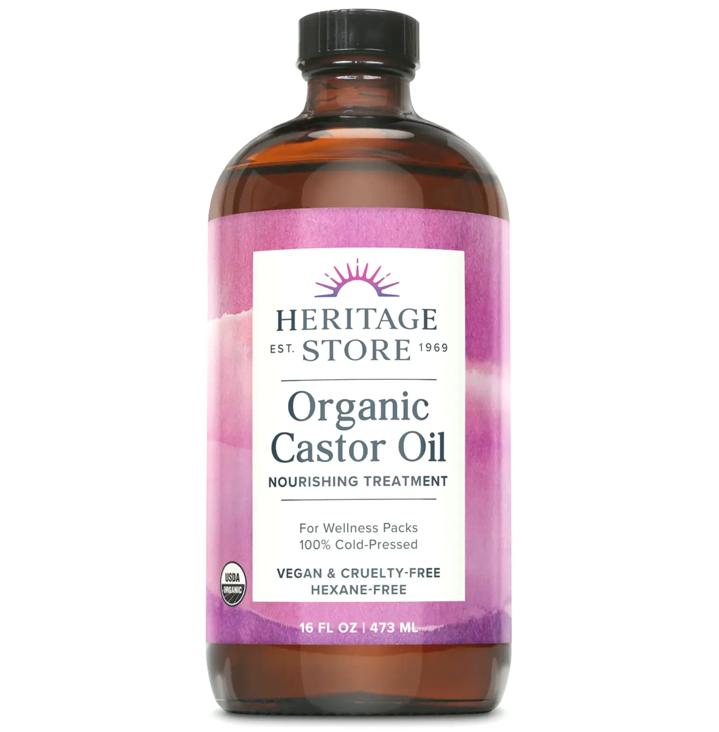 Natural Castor Oil - Glass, Hydration for Hair, Skin & Lashes | 16oz