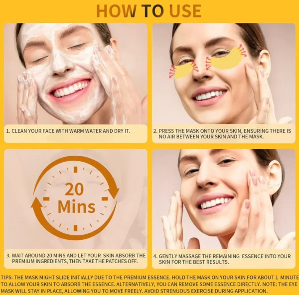Anti Eye Masks for Swollen Under Eyes Care, 30 Pairs Gold Collagen