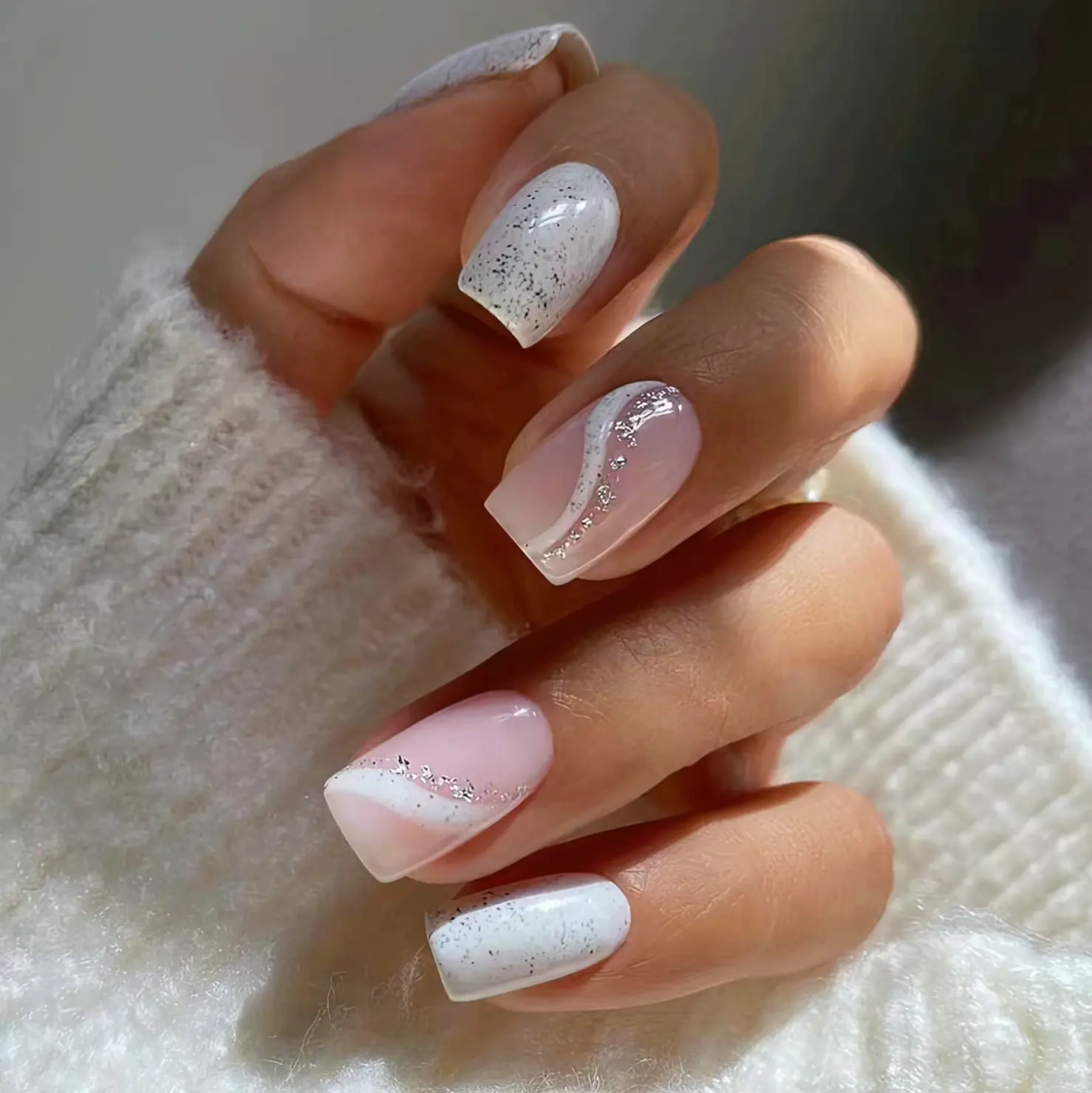 Pink Glitter Press on Square Nails - 24 Pieces