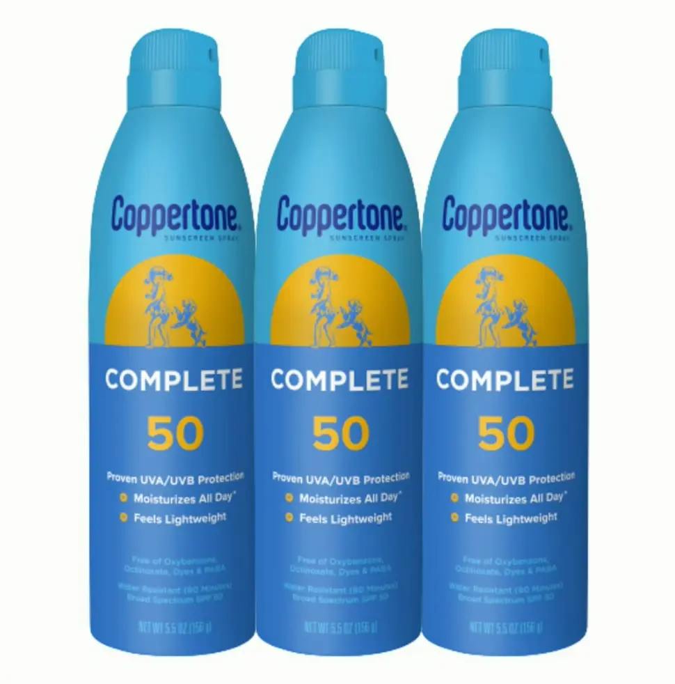 Coppertone SPF50 Spray Sunscreen, Water-Resistant, 5.5 Oz Pack of 3
