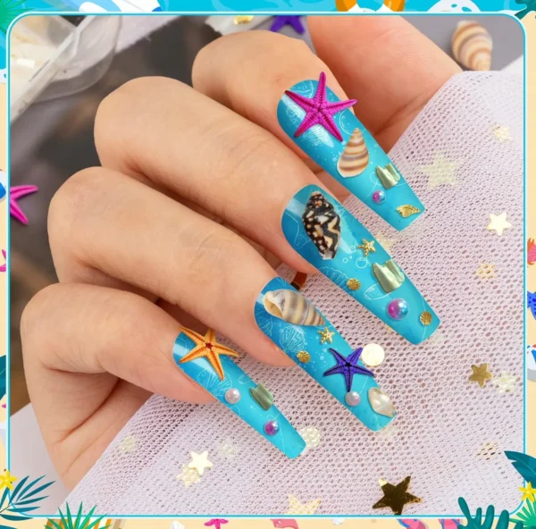 Sea Nail Decorations - 24 Grids with Shells, Starfish & Studs