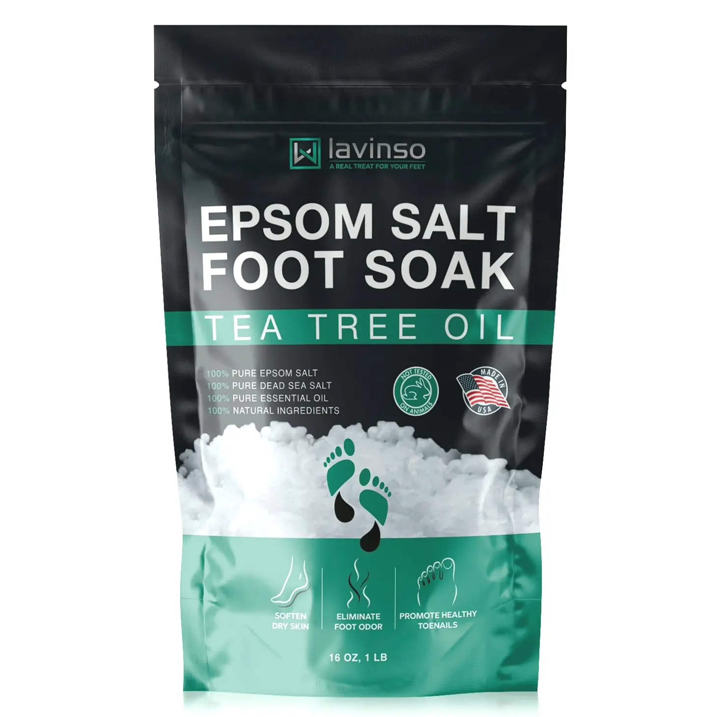 Tea Tree Oil Bath and Epsom Salt - Toenail Health, Sports Feet, Deodorizing - 1 LB