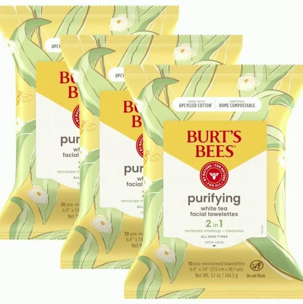 Burt’s Bees White Face Towelettes, Hydrating Makeup Remover, 30 Ct. Bundle