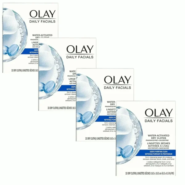 Olay's 2-in-1 Face Cleaning Cloths, 33 Count, Set of 4