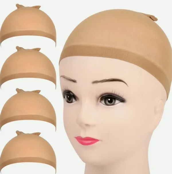 Set of 4 Light Brown Nylon Wig Caps for Women