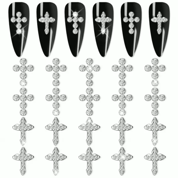Three-Dimensional Crucifix Nail Decor - 20pcs Metallic Gems