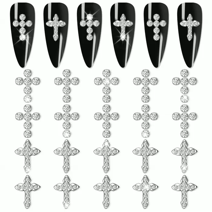 Three-Dimensional Crucifix Nail Decor - 20pcs Metallic Gems