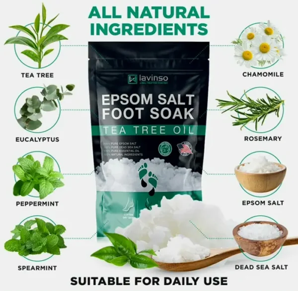 Tea Tree Oil Bath and Epsom Salt - Toenail Health, Sports Feet, Deodorizing - 1 LB