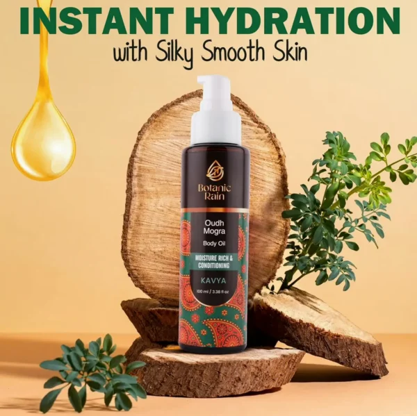 Ayurvedic Body Oil with Oudh & Mogra, Organic Moisturizer for Bath, Suitable for Women & Men, 3.38 Fl Oz